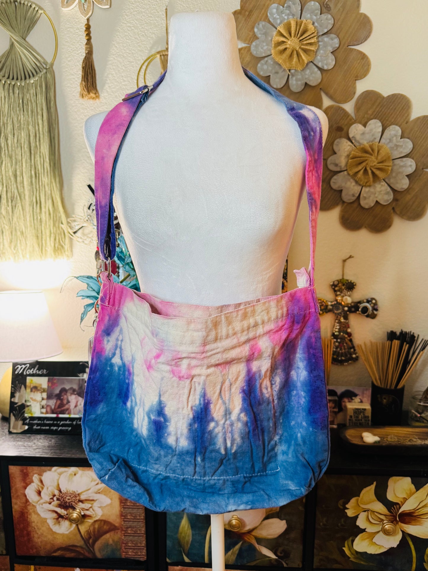 Tie-Dye Canvas Crossbody Purse with Original Artwork