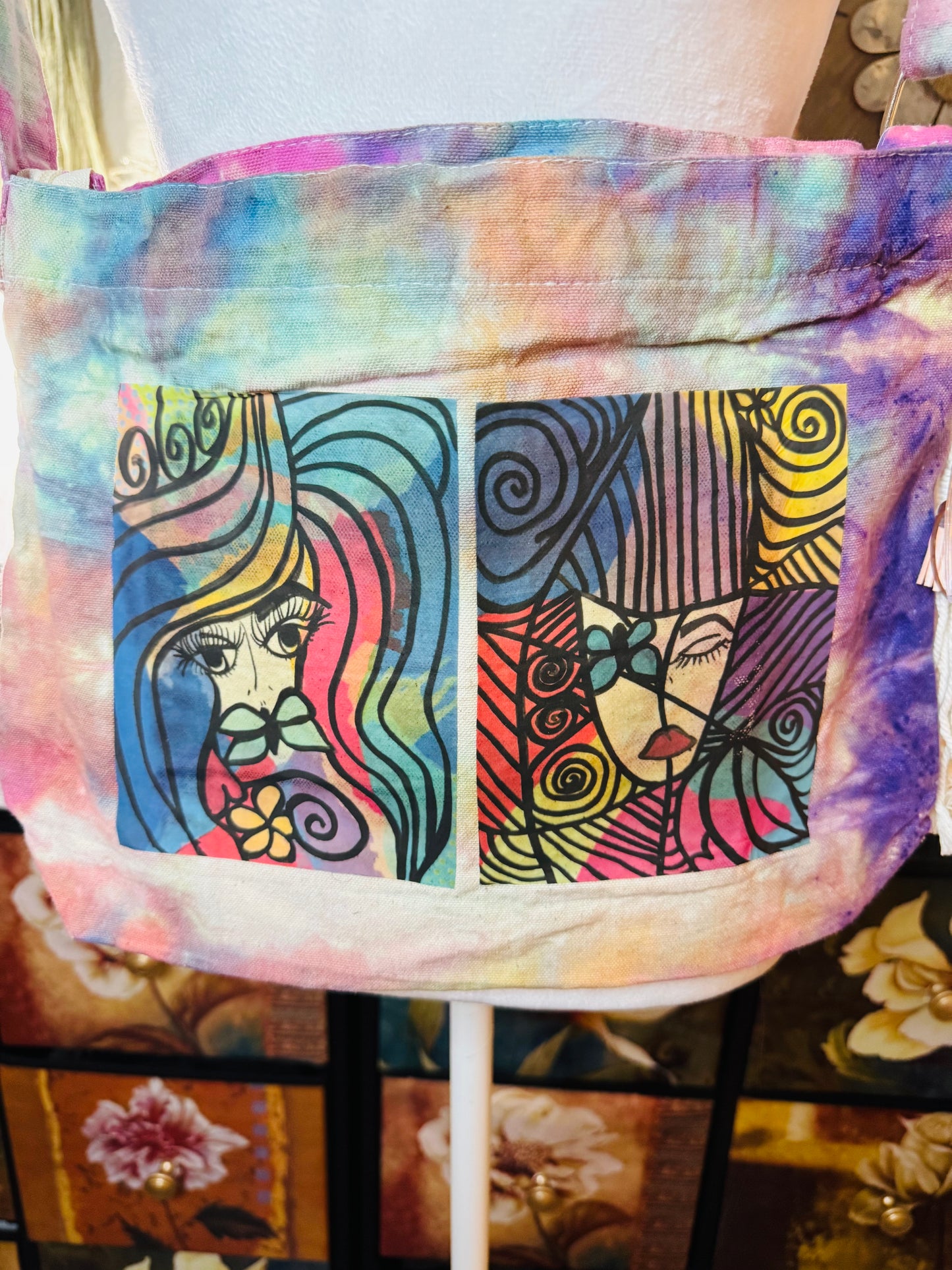 Tie-Dye Canvas Crossbody Purse with Original Artwork
