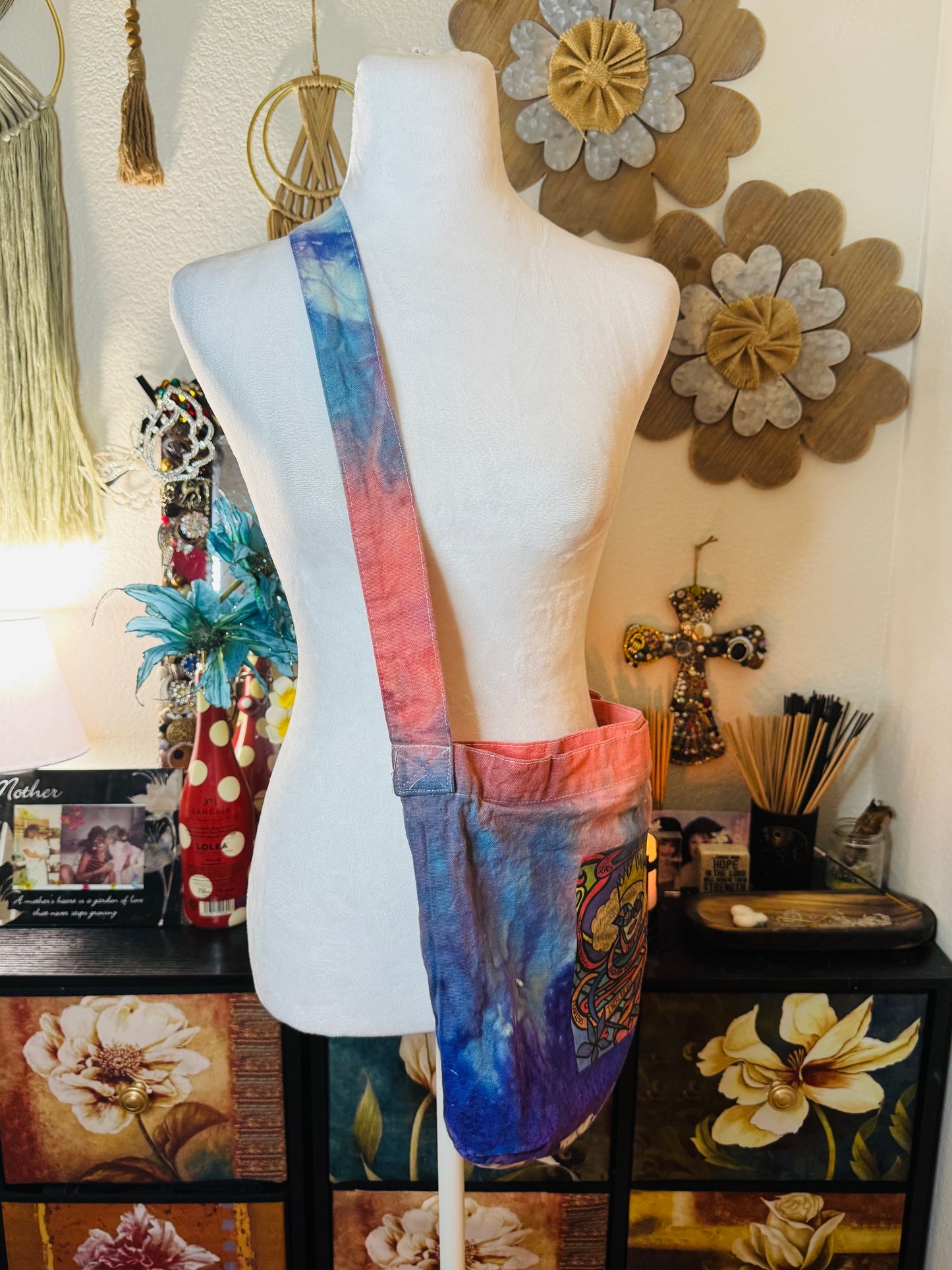 Tie-Dye Canvas Crossbody Purse with Original Artwork