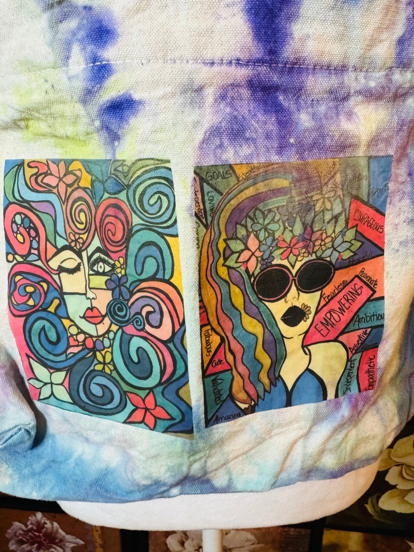 Tie-Dye Canvas Crossbody Purse with Original Artwork
