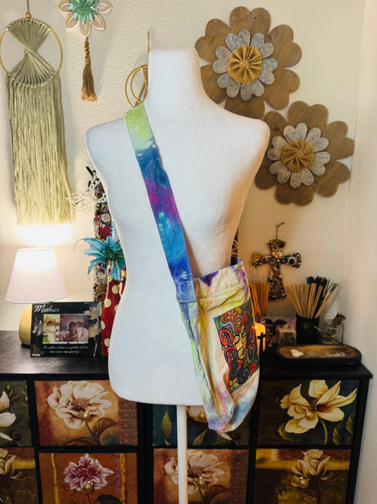 Tie-Dye Canvas Crossbody Purse with Original Artwork