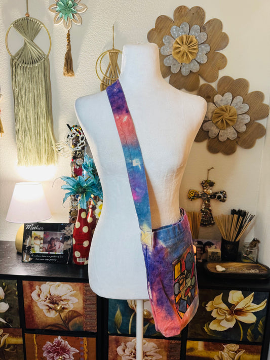 Tie-Dye Canvas Crossbody Purse with Original Artwork